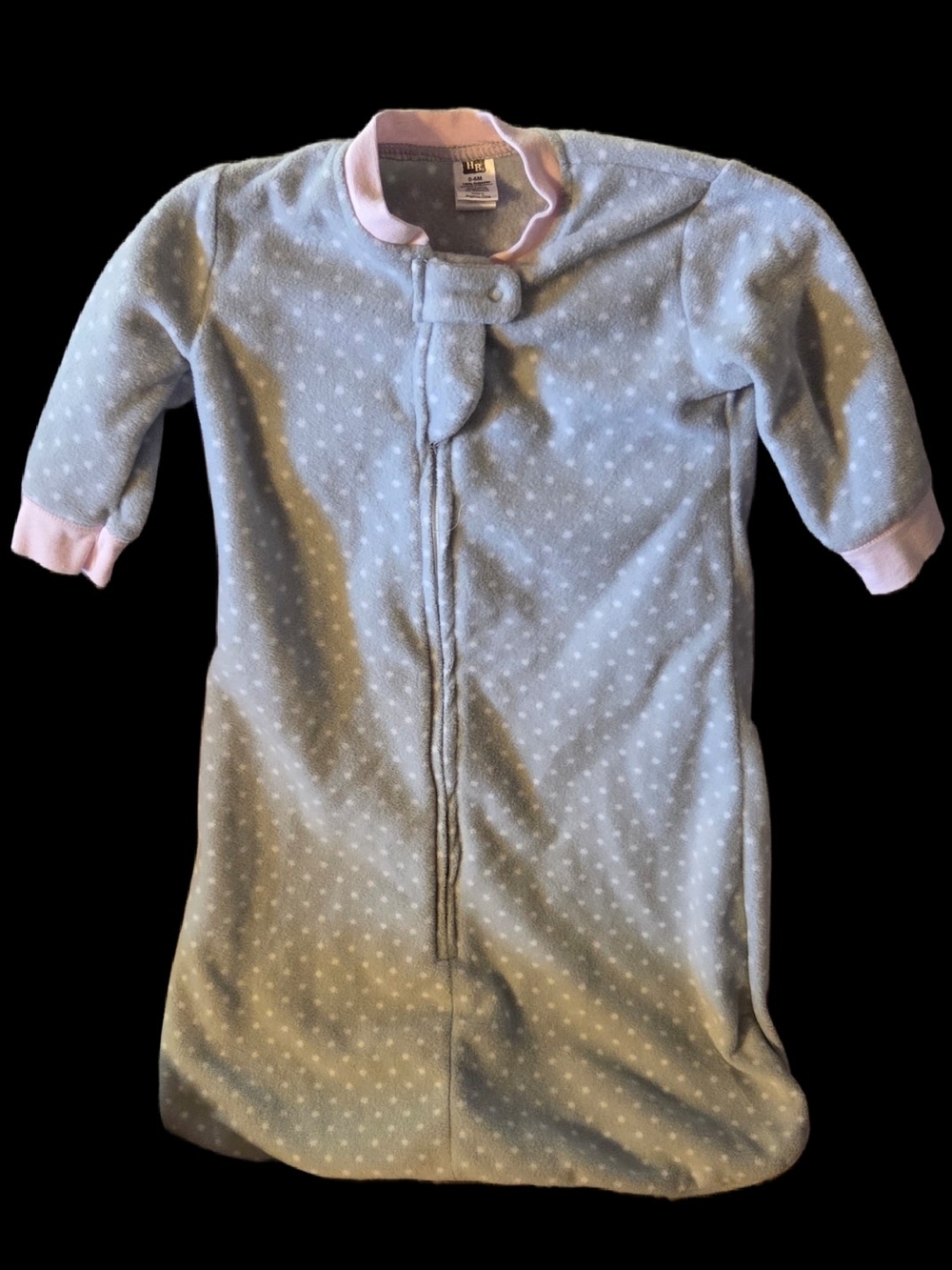 HB Baby Gray Polka Dot Fleece Sleep Sack with Pink Trim